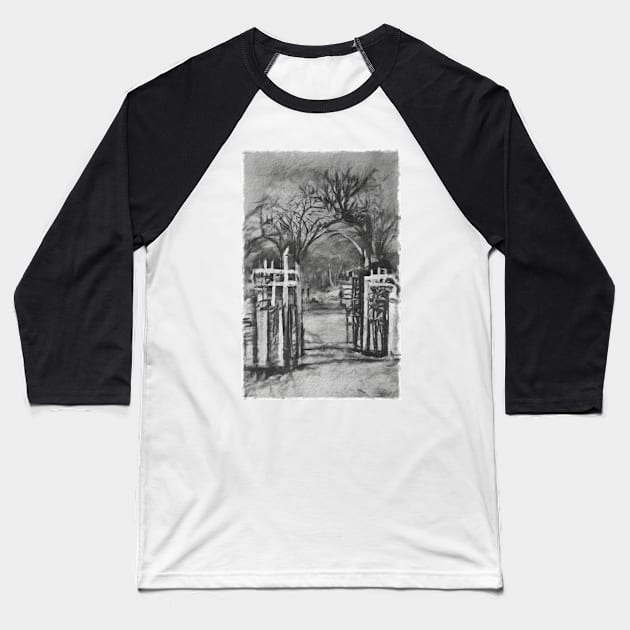 The Cemetery Gates Baseball T-Shirt by cannibaljp